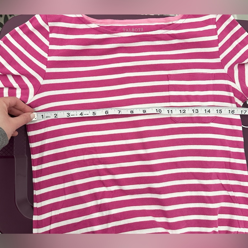 Talbots Pink & White Striped Boatneck Top / M - Picture 5 of 5